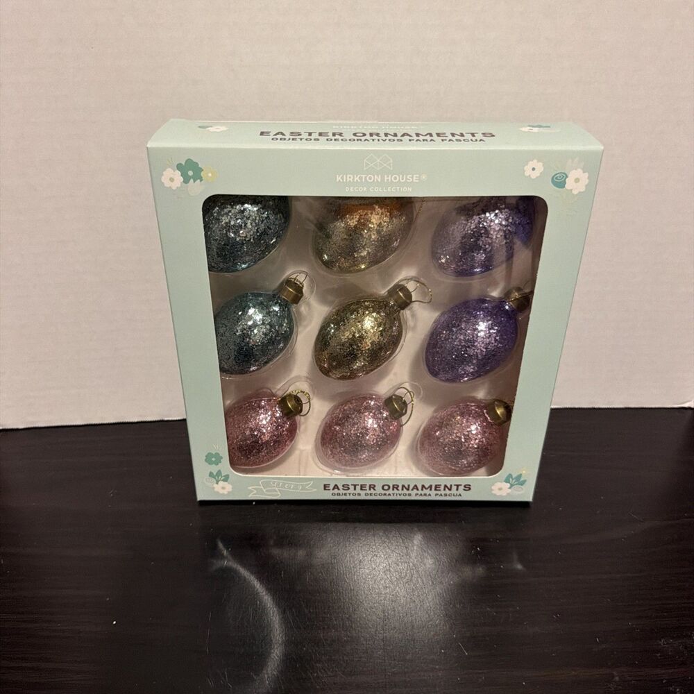 NEW Set of 9 Glitter Easter Egg Boxed Ornaments from KIRKTON HOUSE